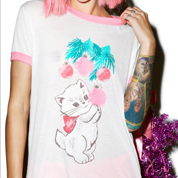 Wildfox Tops - Wildfox Christmas Kitty Vintage Ringer Tee